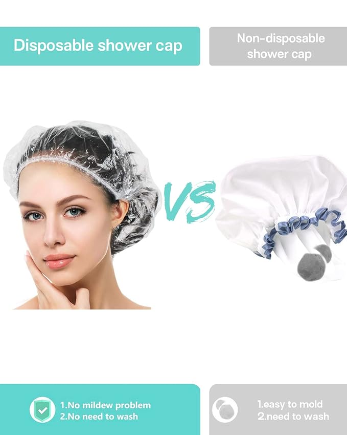 Auban 100PCS Disposable Shower Caps Independent Packing, Plastic Clear Hair Cap Large Thick Waterproof Bath Caps for Women, Travel Essentials Accessories (20.5")