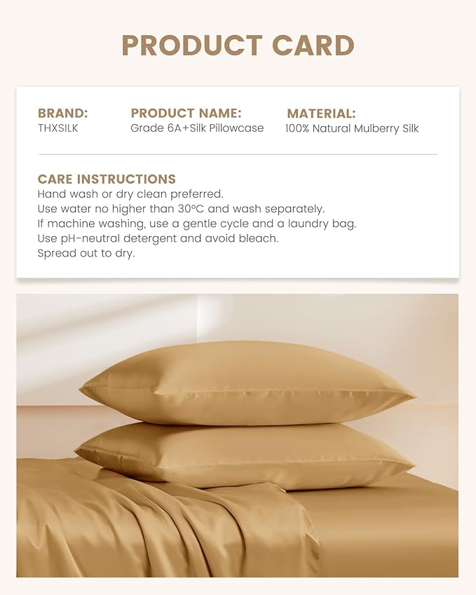 THXSILK 100% Mulberry Silk Pillowcase for Hair and Skin, Grade 6A+ Mulberry Silk Pillow Case, Hypoallergenic Pillow Case with Zipper, 1pc(California King Size 20"x40", Metallic Gold)