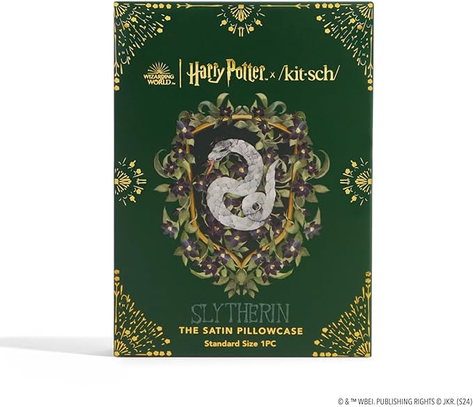 Kitsch x Harry Potter Slytherin Satin Pillowcase with Zipper – Double-Sided Crest Design – Better Than Silk Pillowcase – Perfect for Kids Rooms & Toddler Bed Time Pillow Case –Queen/Standard 19x26
