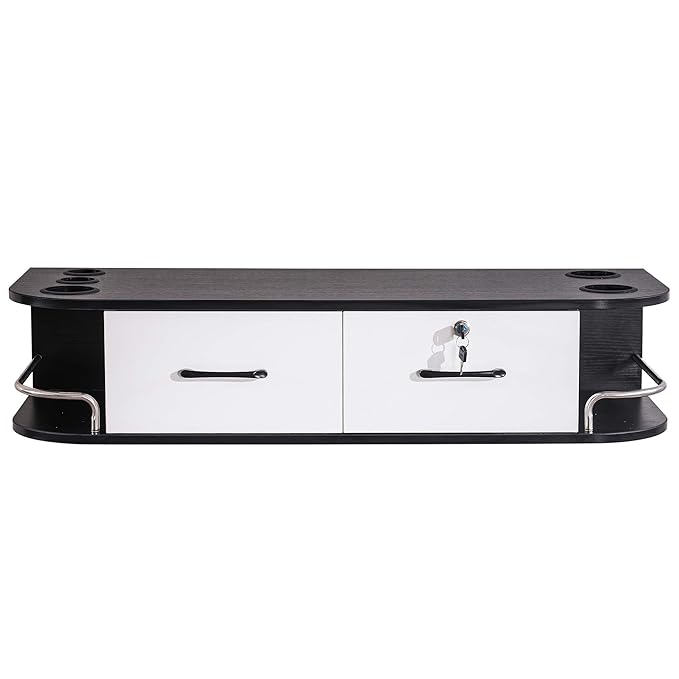 BarberPub Beauty Locking Wall Mount Styling Station Barber Beauty Spa Salon Equipment 6154-5012 (Black&White)