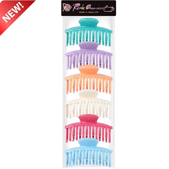 RC ROCHE 6 Pcs Double Claw Hair Clip Tooth Claw Clip Grip Tooth Jaw Clamps Thin Fine Hair Strong Hold No Slip Undo Clutchers for Women, Medium Pastel