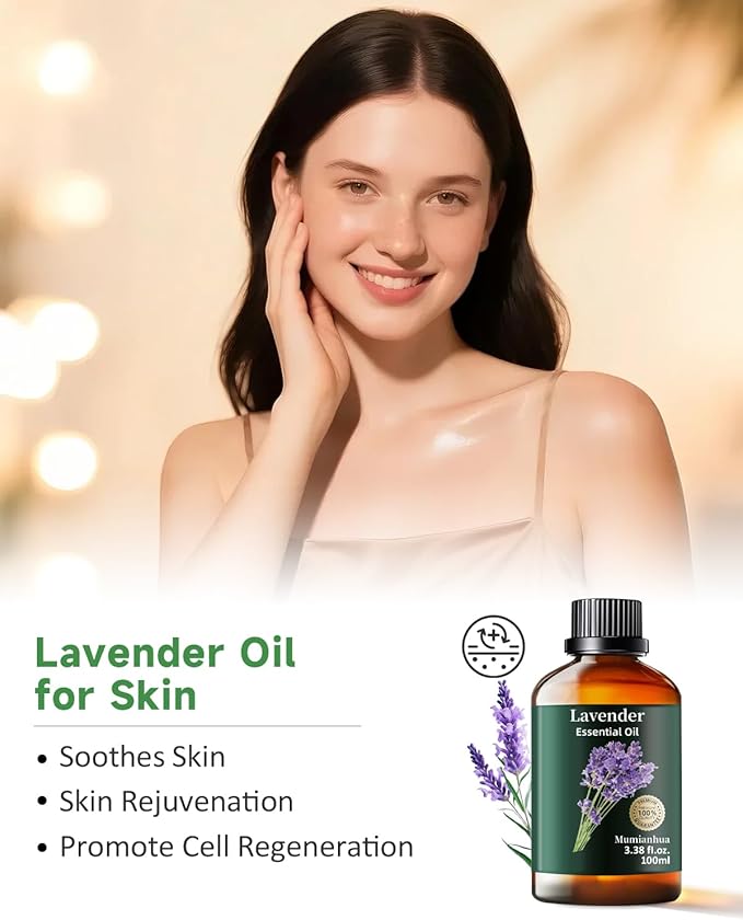 Pure Lavender Essential Oil, Mumianhua Natural Lavender Oil for Bedroom Tranquility & Outdoor Freshness, Aromatherapy for Evening Wind-Down, Laundry, Skin & Hair Care,Candle Making 3.38 Fl Oz