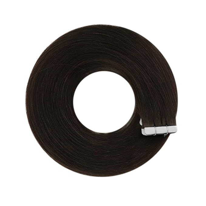 YoungSee Human Hair Tape in Extensions Brown Invisible Tape in Hair Extensions Real Human Hair Dark Brown Tape on Remy Hair Extension Straight 18 Inch 20pcs 50g Adding Length