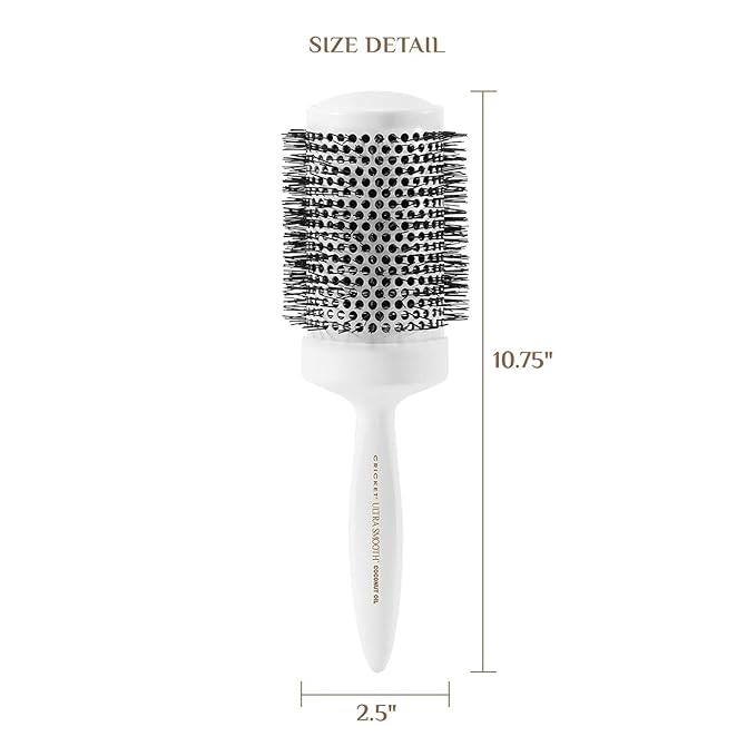 Cricket Ultra Smooth Coconut Thermal Hair Brush – 2.5” Ceramic Barrel, Coconut Oil and Keratin-Infused, Anti-Static Heat-Resistant Bristles, Textured Handle for Styling All Hair Types