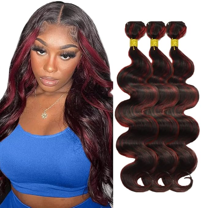 30 32 34 Inch Red Bundles Human Hair Highlight Body Wave Bundles Niegmeag Peruvian Virgin Remy Burgundy Bundle Double Weft Hair Weave