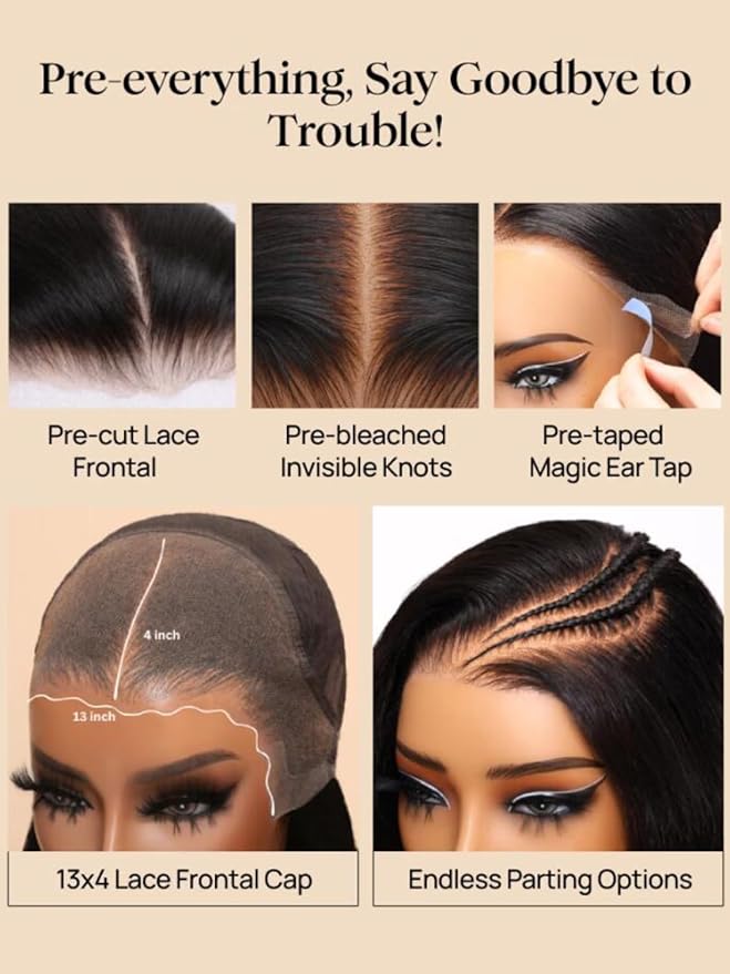 KLAIYI Ombre Highlight Blonde Water Wave Glueless Pre Everything 13x4 Lace Front Wigs Human Hair Drawstring Pre Plucked Pre Bleached Bye Bye Knots Curly Wig with Dark Roots Ready to Wear and Go 20Inch