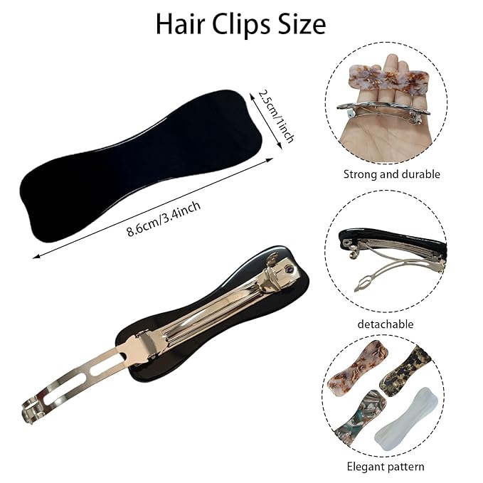 Hair Clips for Women,3.5 Inch Acetate Medium Hair Claw Clips for Women Thin Thick Curly Hair,Strong Hold No Slip Grip,French Classic Multicolor Barrettes Hair （Black Bow ）