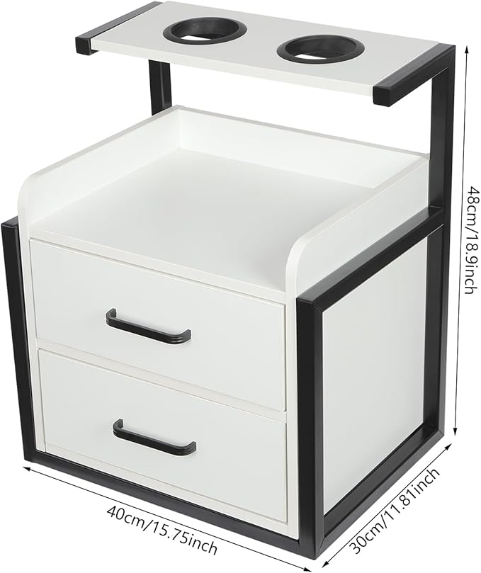 Suspended Salon Station for Hair Stylist, Wall Mounted Styling Salon Station Storage Cabinet w/2*Drawers &Hair Dryer Stand,Floating Nightstand Stylist Storage Cabinet for Home (Black+White)