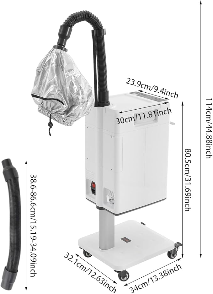 Professional Hair Salon Steamer,Hair Steamer with Temperature and Time Adjustment,Stand Hair Dryer, Nano Hair Steamer Machine(White 500w)