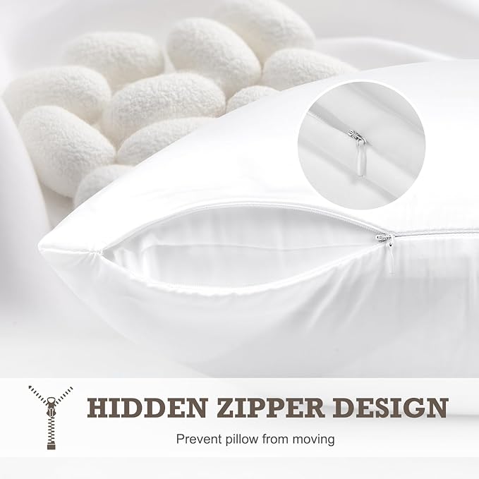 100% Mulberry Silk Pillowcase 2 Pack,King Size Silk Pillow Cases for Hair and Skin,Silky Smooth Bed Pillow Cover with Hidden Zipper,Natural Silk Pillow Case Set of 2 (White, King 20X36)