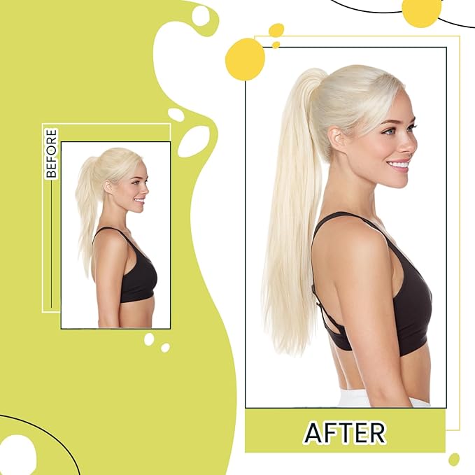 RUNATURE Blonde Ponytail Extension Human Hair, Wrap Around Real Hair Ponytail Extension, Clip in Real Human Hair Ponytail for Long Hair 20 Inch 80g #800 Platinum Blonde