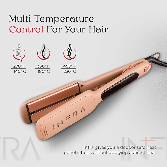 INFRA Ionic Ceramic Plates Flat Iron - 2 inch Infrared Quick Heat Up Hair Straightener - Best for All Hair Types - Professional 2 in 1 Straightener for Straight, Wavy, and Curly Hairs - Velvet