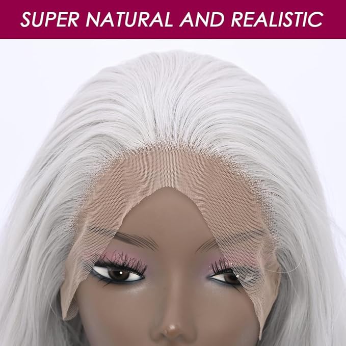 Long Silver Synthetic Lace Front Wig Heat Resistant Body Wave Lace Front Wavy Wigs Free Part Natural Hair Wig for Women 24 Inch Fashion Glueless (24 Inch)