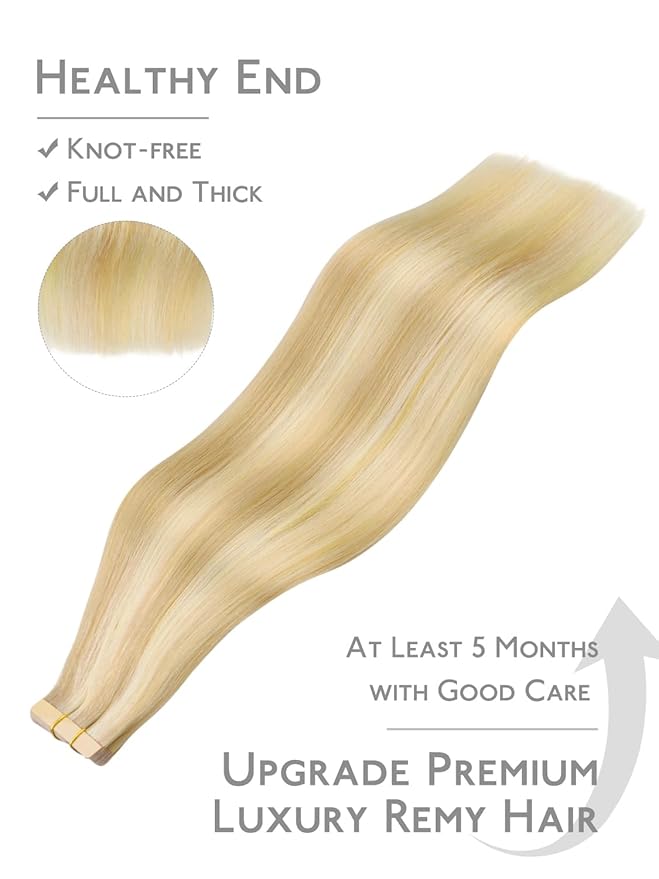 WENNALIFE Fuller Tape in Hair Extensions Human Hair, 18 inch 20pcs 80g Light Blonde Highlighted Golden Blonde Remy Hair Straight Tape in Extensions Skin Weft Tape Ins Extensiones De Cabello Humano