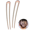 French Hair Pins - Metal Hair Fork Extra Long U Shaped Chignon 2-Prong Sticks for Women Bun Hair Accessories (Rose Gold - 2 Pcs)