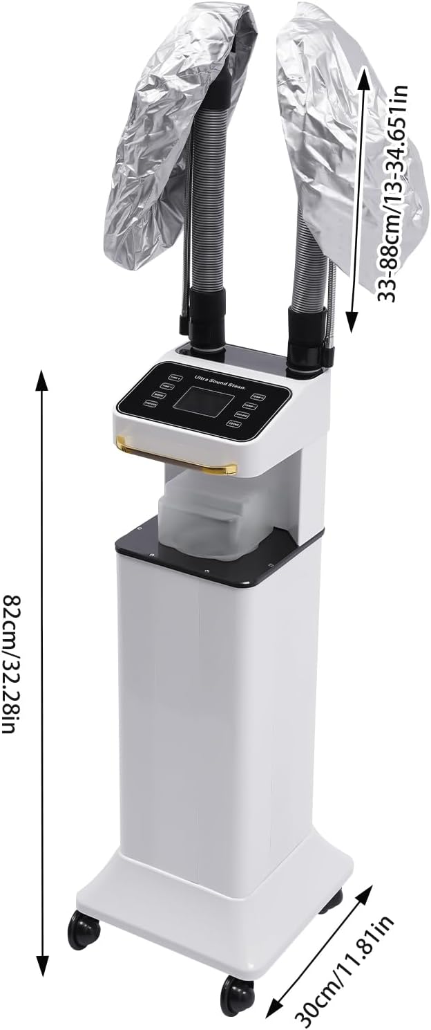 Nano Hair Steamer, Professional Micro Mist Hair Color Processor with 2 Vaporizing Caps, 650W Vertical Hair Care Machine with Rolling Wheels, Salon Spa Equipment for Deep Hair Care Repair, Hair Styling