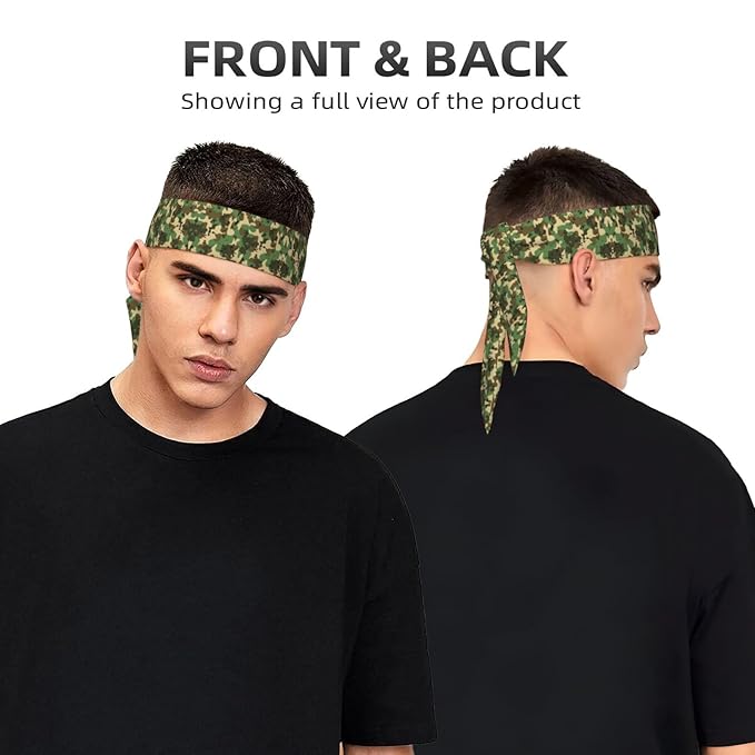 Men Women Fashion Sports Sweat Bands Hand Decor for Running Fitness Shower, Long Multi Style Green Camo Army Camouflage Head Ribbon Headwear