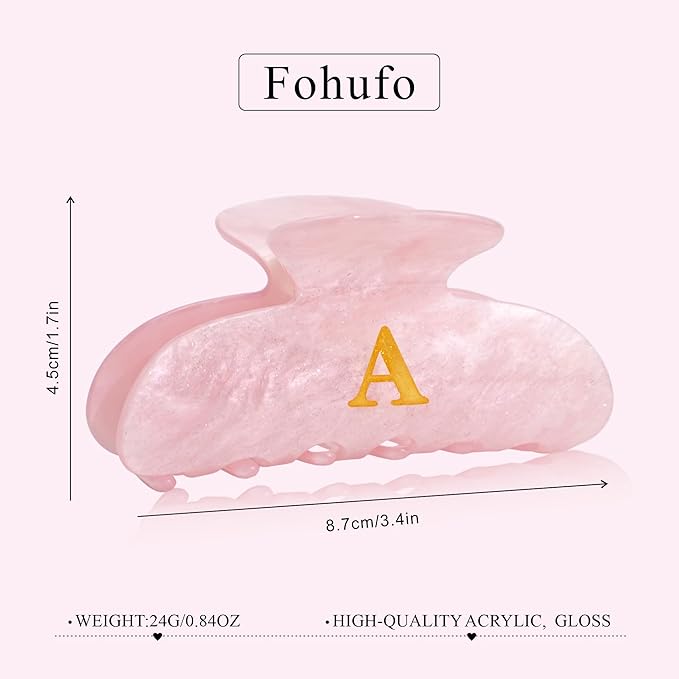 Acrylic Letter Hair Clips for Women - Pink Monogram Hair Claw Alphabet Large Hair Clip, Fashion Glitter Claw Clips Elegant And Durable Hair Accessory, Letter L