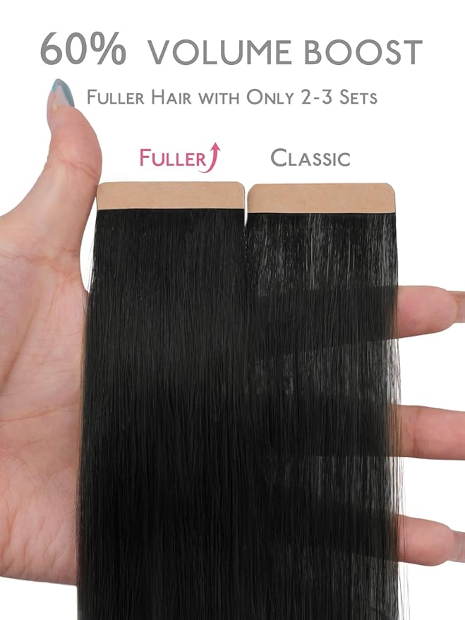WENNALIFE Fuller Tape in Hair Extensions Human Hair, 20 inch 20pcs 80g Jet Black Remy Hair Straight Tape in Extensions Thicker Skin Weft Tape Ins Extensiones De Cabello Humano