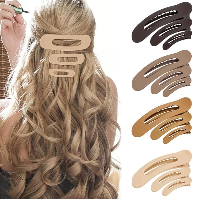 Large Duck Billed Flat Hair Clips, Ahoney 12 Pack Alligator Hair Clips Flat Claw Clip for Thin Thick Hair 3 Sizes Lay Down Banana Clip Hair Styling Accessories for Women Girls (Neutral)