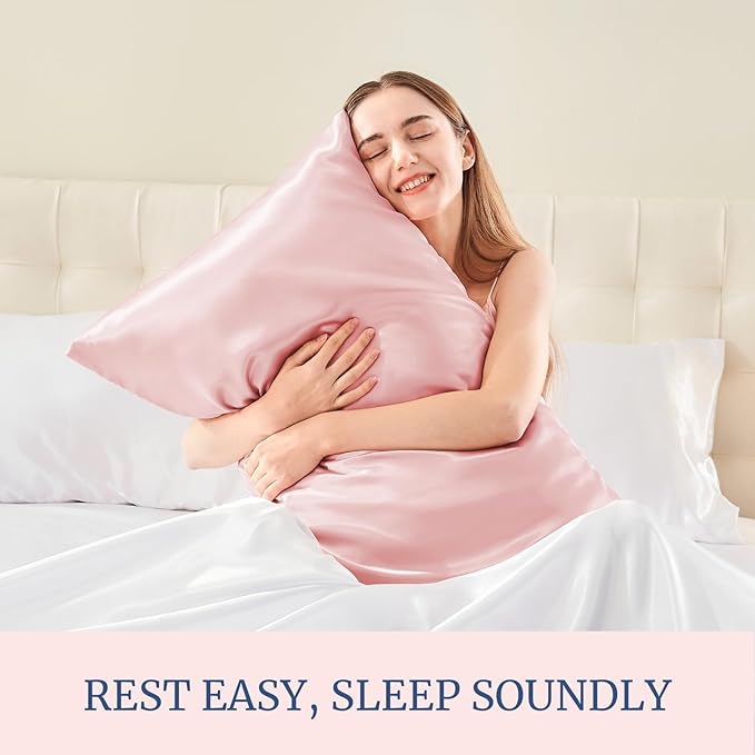 BEDELITE Satin Pillowcase for Hair and Skin, Super Soft and Cooling Similar to Silk Pillow Cases 2 Pack with Envelope Closure, Gift for Women Men(20"x30" Queen Size, Pink)