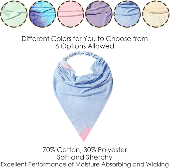 6 Pack Hair Scarf Headband for Women Elastic Bandana Head Scarf Large Boho Triangle Kerchief with Clips Non Slip Scarves