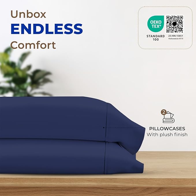 THREAD SPREAD 100% Pure Cotton Pillowcases Set of 2-1000 TC Egyptian Quality Cotton Pillow Cases, Indigo Blue Standard/Queen Pillowcase Set, Extra Long-Staple, Soft Sateen Weave Bed Pillow Covers