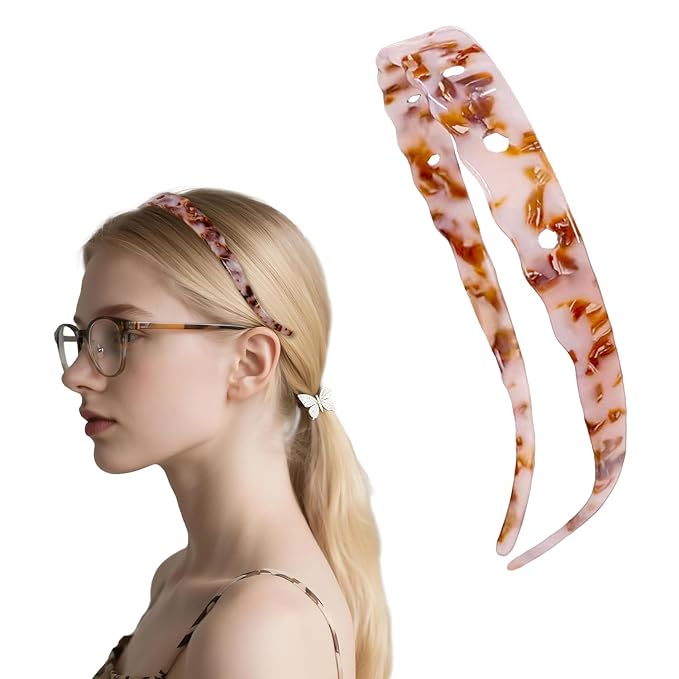 Headbands with Teeth Non-Slip Thin Acetate Hairbands for Women, Sunglasses Headband Design, 90s Retro Hair Barrettes, No Pressure & No Headache Head Bands (Amber Brown Star)