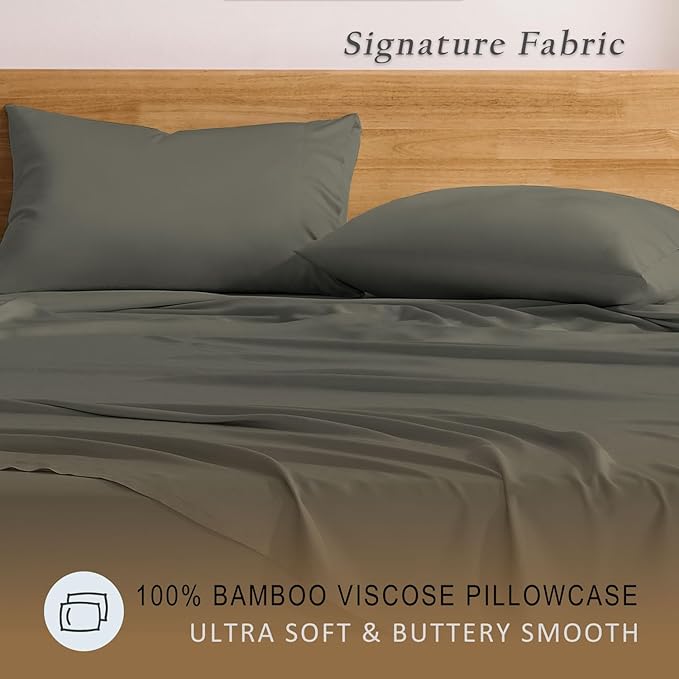 TOSMO Luxury Pillow Case Set of 2 - Cooling Viscose Derived from Bamboo, Oeko-TEX, Breathabl Silky Soft Pillow Cases with Envelope Closure (King / 20x40, Charcoal)