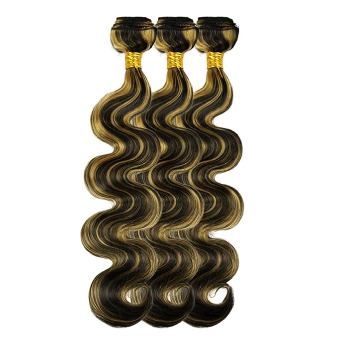 30 32 34 Inch Highlight Bundles Human Hair Ombre Blonde Body Wave Bundles Niegmeag Virgin Remy Hair Extensions 2 Tone Black and Honey Blonde Bundle