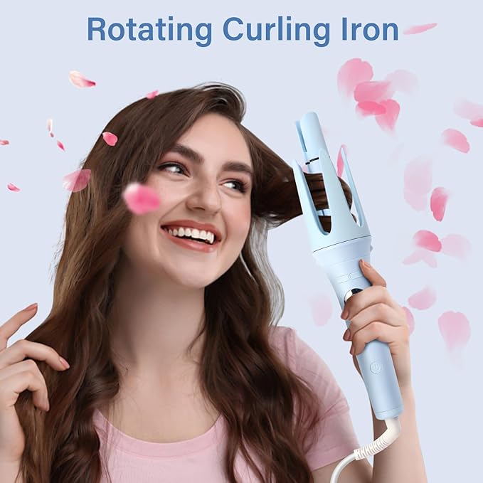 JAMIEWIN Automatic Hair Curler, 28mm Rotating Curling Iron with 3 Temperatures, Fast Heating Curling Tongs Anti-Scald, Anti-Tangle Curling Wand with Negative Ions for Medium Long Hair Blue