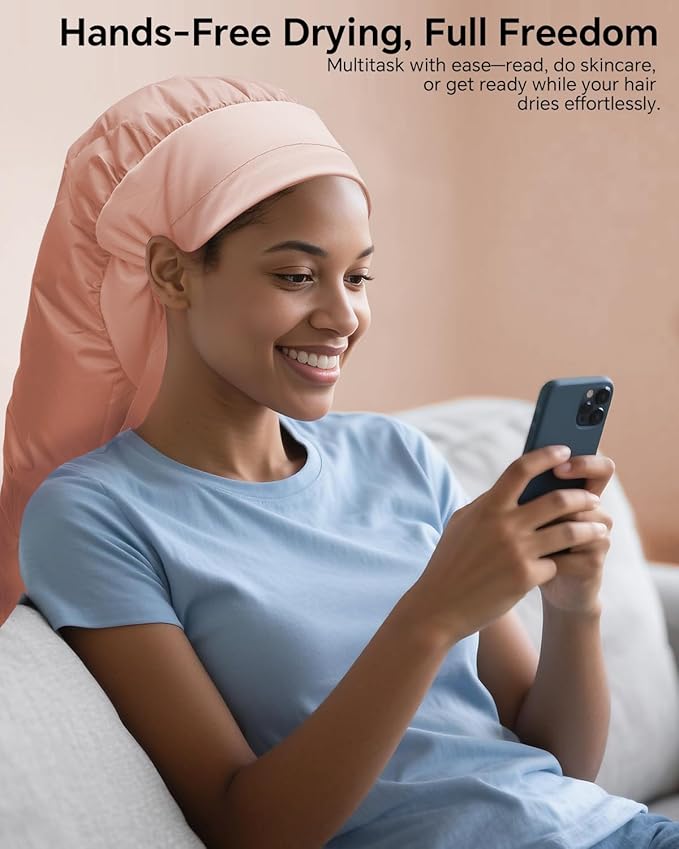 Hair Dryer Bonnet for Women, Large Hooded Attachment for Long Curly Braided Hair, Speeds Up Drying & Deep Conditioning, Fits All Head Sizes, Rose Gold (Extra Large)