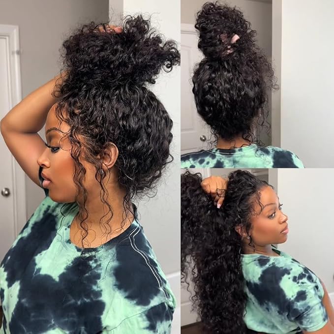 Burmese Curly Human Hair Wig with Spiral End 200% Density 360 Full HD Lace Front Wigs Human Hair Water Wave Wigs for Women 18Inch Pre Plucked with Baby Hair Tiny Knots Natural Black