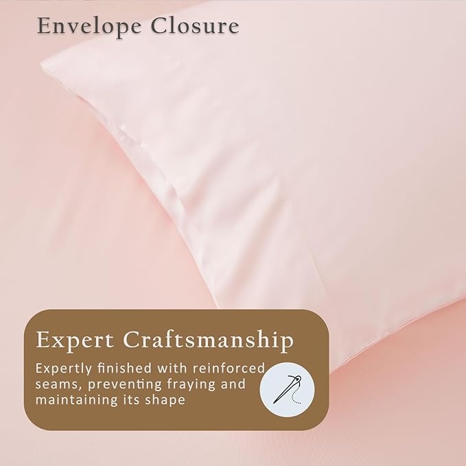 TOSMO Luxury Pillow Case Set of 2 - Cooling Viscose Derived from Bamboo - Oeko-TEX, Breathabl Silky Soft Pillow Cases with Envelope Closure (Standard / 20x26, Pale Pink)