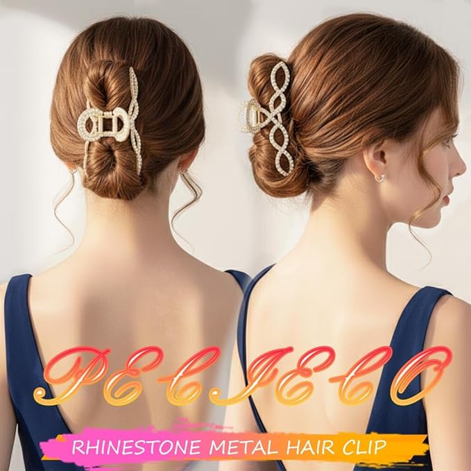 Rhinestone Hair Claw Clip, Large Metal Gold Claw Clip for Thick Hair, Sparkly Hair Accessories for Women (2 Pack)
