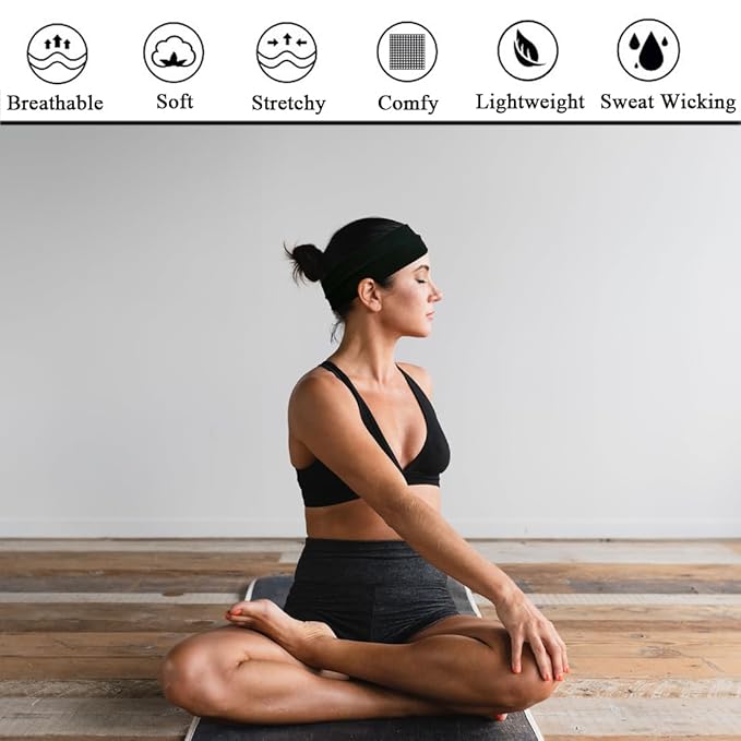 Headbands For Women 12 Pack Sweat Headband Yoga Elastic Black Head Bands Women’s Hair Band Workout Hairbands Accessories