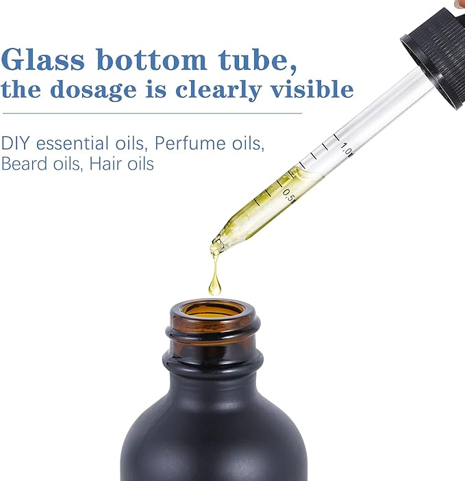 1 oz Dropper Bottle 24 Pack Amber Glass Boston Bottles 30ml with Eye Droppers Black Caps for Essential Oils, Perfume, Leak Proof Travel Bottles for Liquids