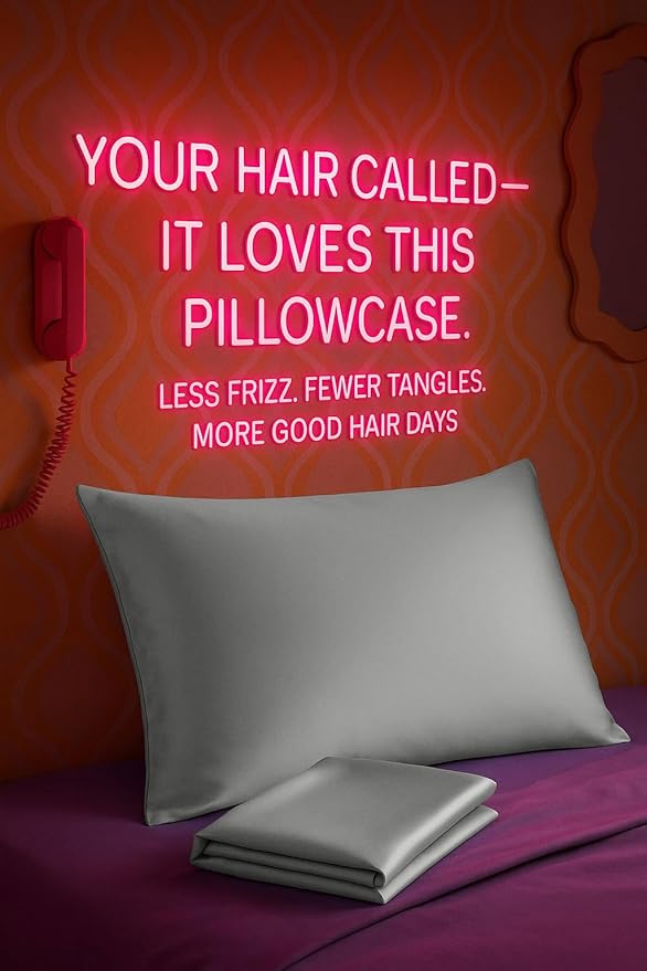 BLISSFORD Satin Pillowcase with Zipper, for Hair and Skin Care, Feels Soft and Cool Like a Silk Pillowcase, Satin Pillow Cases 2 Pack, Slik Pillow Cover, Grey - Standard Size - Set of 2