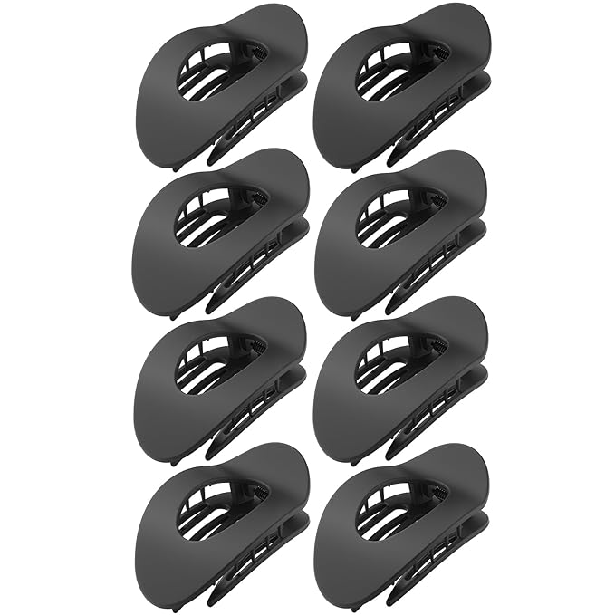Upgraded 8 Pack French Flat Hair Clips for Women Girls, Matte Lay Flat Claw Clips, Large No-Slip Claw clips for Thick & Thin Hair, Strong Hold Styling Barrettes Accessories for Daily Styling(Black)