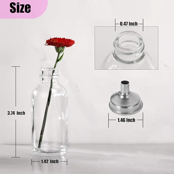 DIDITIME 6 Pack 2 oz Shot Bottles with Caps & Stainless Steel Funnels, Juicing Bottle Reusable Glass, Mini Travel Bottles, 60ml Small Jars with Lids for Potion, Ginger Shots, Oils, Juice