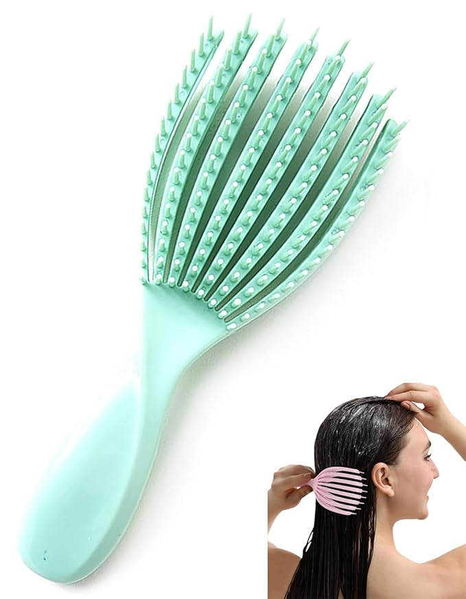 Hair Brush for Afro American/African Hair Textured Professional Curved Vented Brush Wet Dry Curly Hairbrush Detangling Massage Hairdressing Comb (Green, Small)