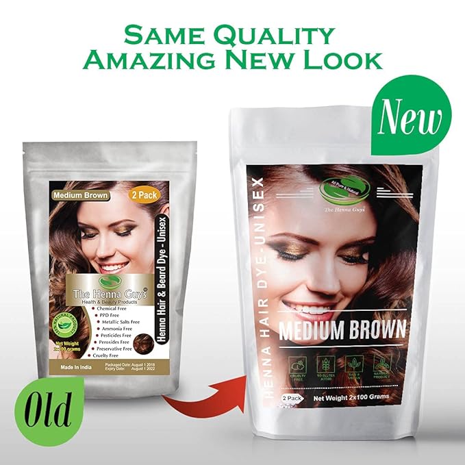 2 Packs Of Medium Brown Henna Hair & Beard Color/Dye 100 Grams - Natural Hair Color, Plant-based Hair Dye - The Henna Guys