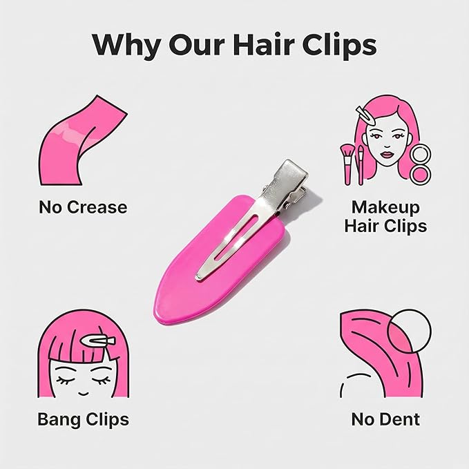 No Crease Hair Clips Makeup Pin Curl Clip Bulk 40Pcs Multicolor No Bend Dent Bang Creaseless Hair Clips for Makeup Application Bangs Hairpin Setting Pins Clip for Women Styling (White)