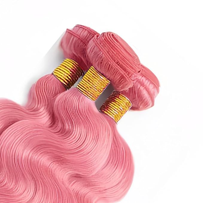 Pink Body Wave Bundles Human Hair Light Pink Bundles 28 28 28 Inch Niegmeag Unprocessed Peruvian Virgin Remy Hair Extensions