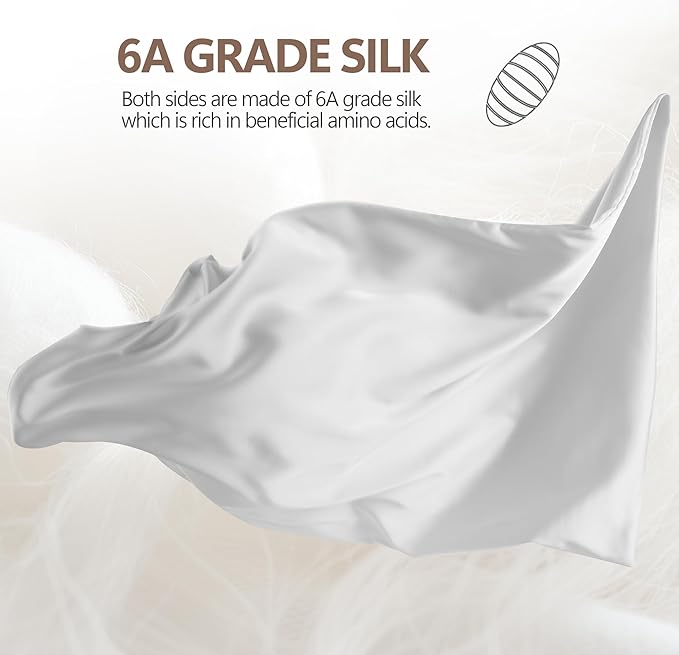 Silk Pillow Cases King - 6A Luxury 100% Mulberry Silk Pillowcase for Hair and Skin - Anti-Wrinkle, Cooling & Smooth, Hidden Zipper - Pillowcases for Sleeping Women, White