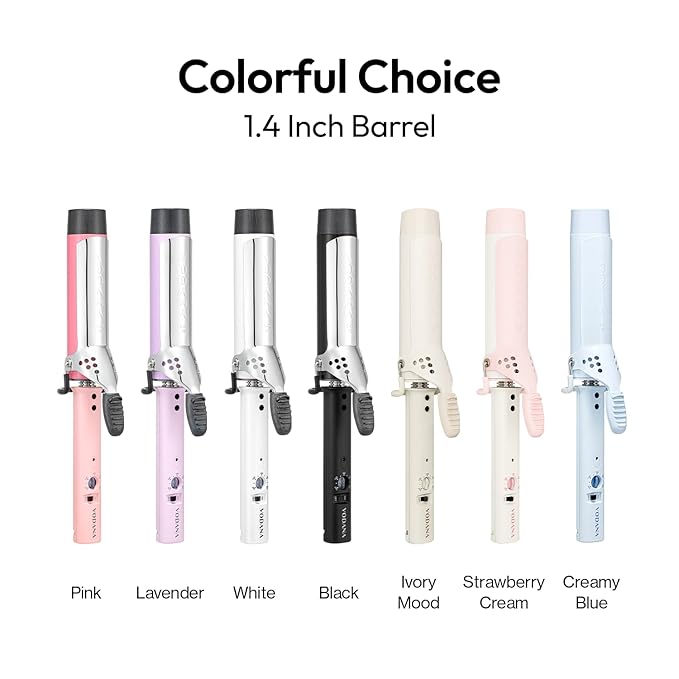 VODANA Professional GlamWave Ceramic Curling Iron, Natural Curls, Hair Curler, Curling Wand, Available in USA (Strawberry Cream, 1.4 inch)