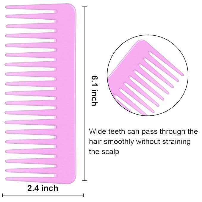 Wide Tooth Detangling Comb for Long, Curly, and Wet Hair - No Handle Styling and Shampoo Comb (2 Pieces - Rose Red, Cyan)