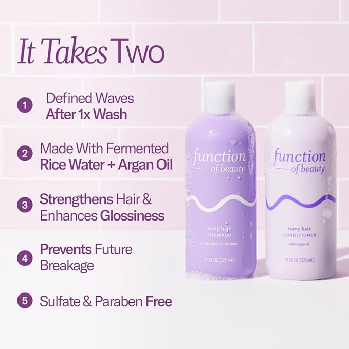 Function of Beauty Wavy Hair Shampoo & Conditioner XL Set - Sulfate-Free Shampoo & Conditioner Duo for Natural Wavy Texture - Lightweight, Anti-Frizz, Strengthening & Hydrating - Hair Care Products