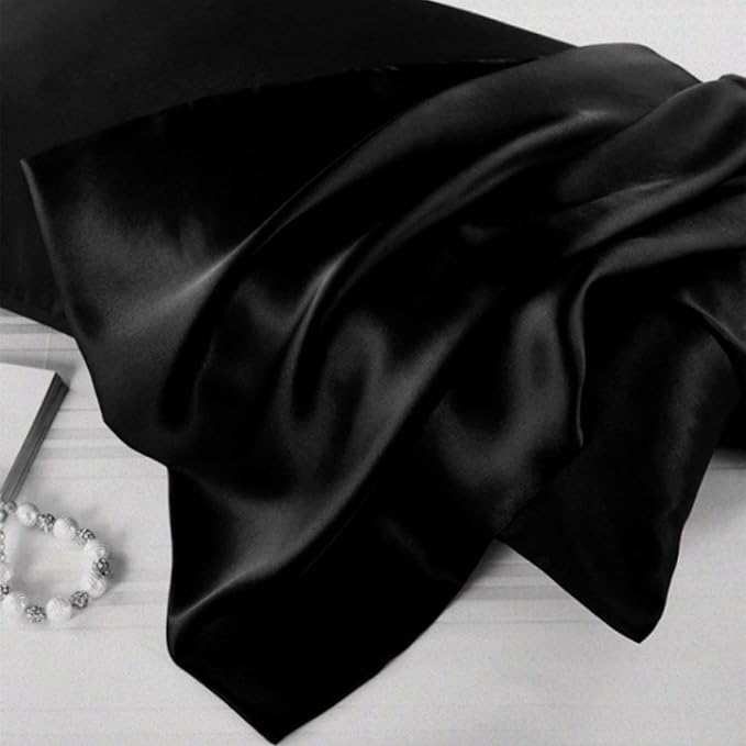 Black Silk Pillowcase with Natural Dye Made in USA, Oeko-TEX Certified Real 22 Momme King Silk Pillow Cases with Zipper for Beauty Sleep, Anti Aging, 1 Pack 20"x36" (King, Black)