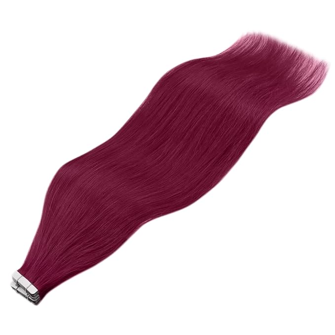 YoungSee Tape in Hair Extensions Real Human Hair Magenta Human Hair Extensions Tape in Color 20In Hair Extensions Tape-in Magenta for Girls Party Highlights 10pcs 25g